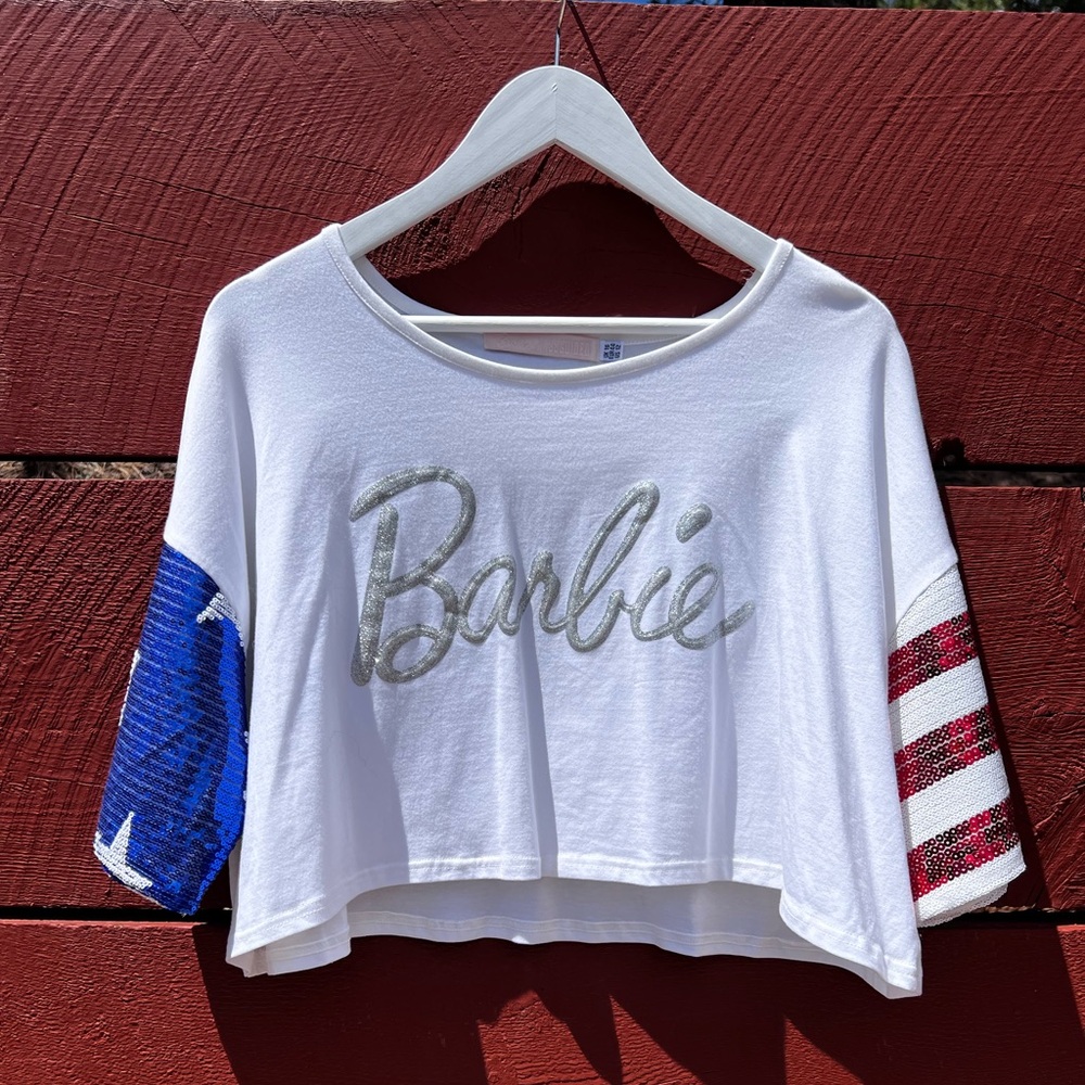 Patriotic Sequin Barbie Crop Tee